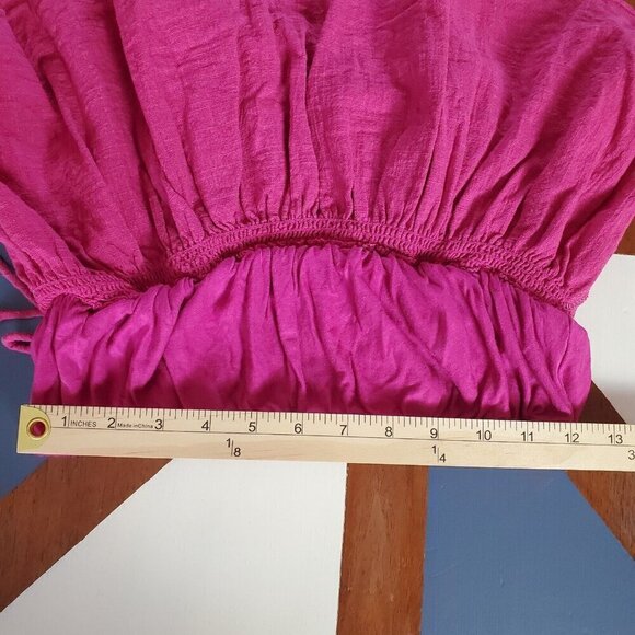 Free People Crop Top Small Magenta Pink Tie Shoulder‎ Woven Cotton Boho Festival - Picture 4 of 7